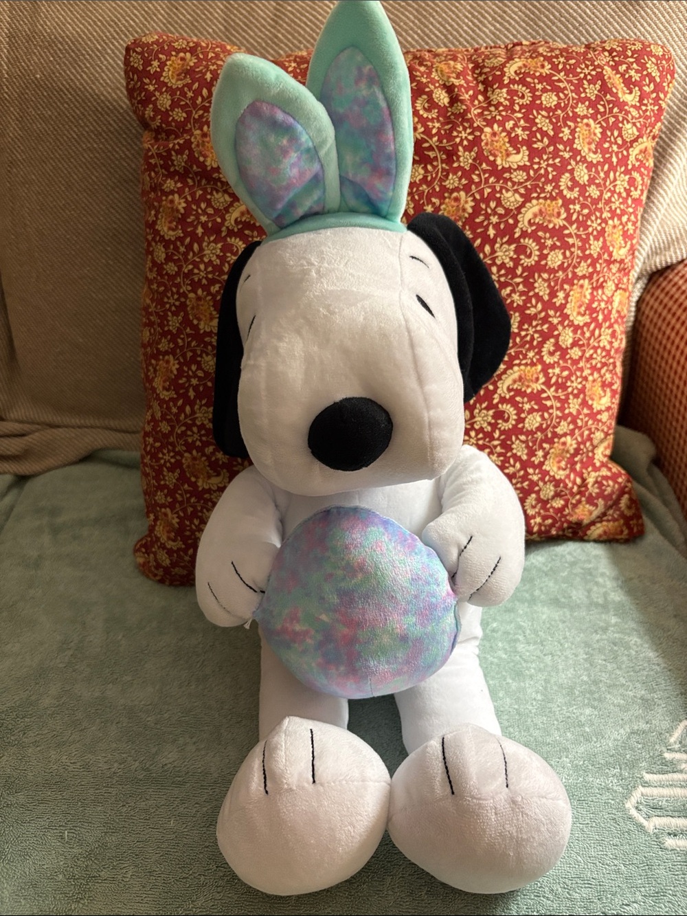 Peanuts Snoopy Plush with Mint Bunny Ears and Pastel Egg